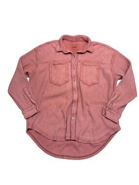 Aerie Mauve Waffle Knit Button Down Shirt Womens Size S Oversized Pink Long Slee